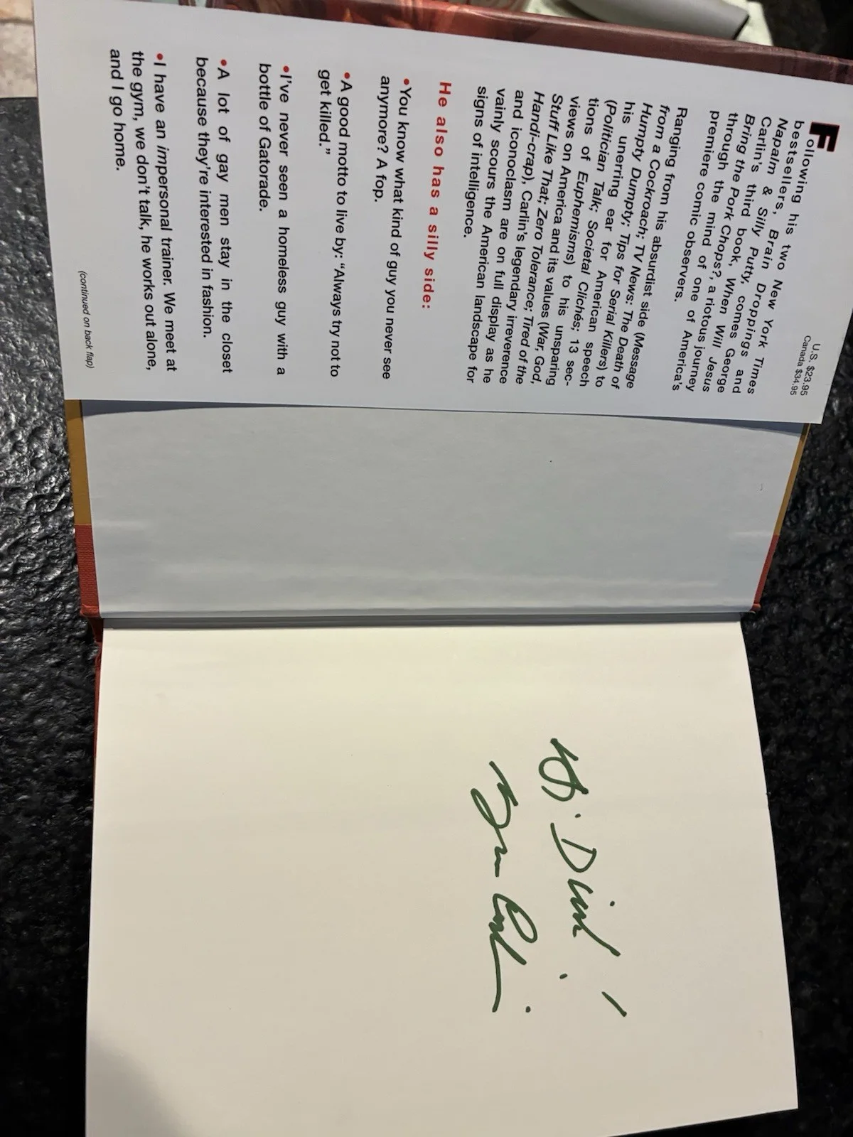 George Carlin Autographed Book, image 3