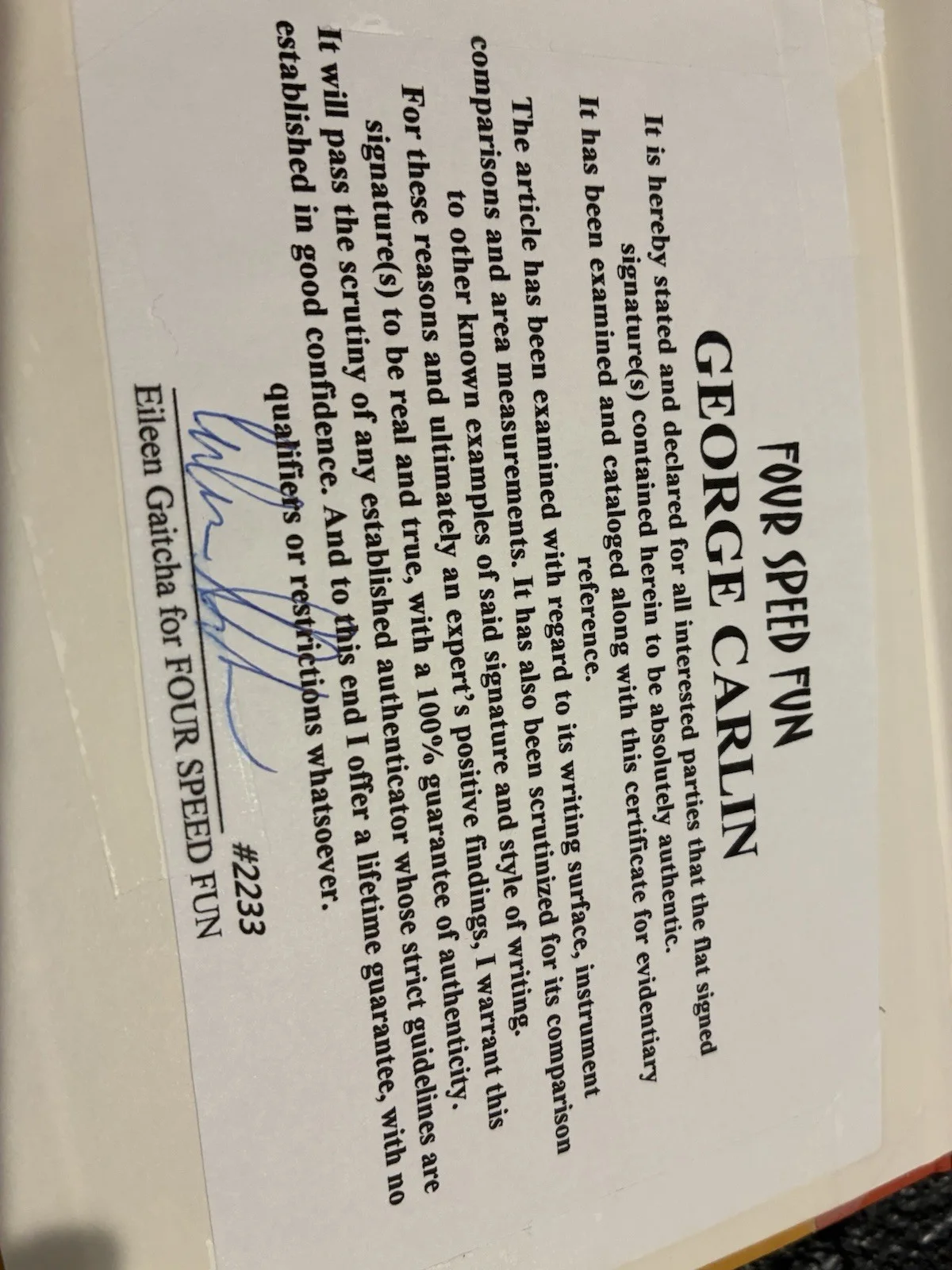 George Carlin Autographed Book, image 4
