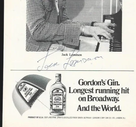 Original hand signed Jack Lemmon autograph on Gordon's Gin Ad, image 2