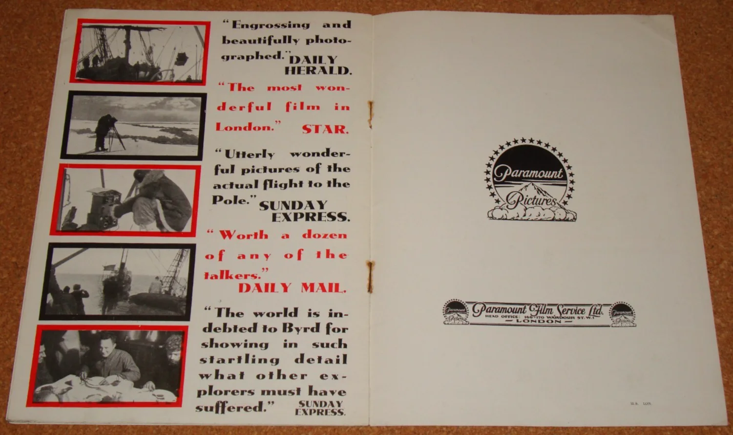 WITH BYRD AT THE SOUTH POLE - rare Paramount UK 1930 press book of film reviews, изображение 4