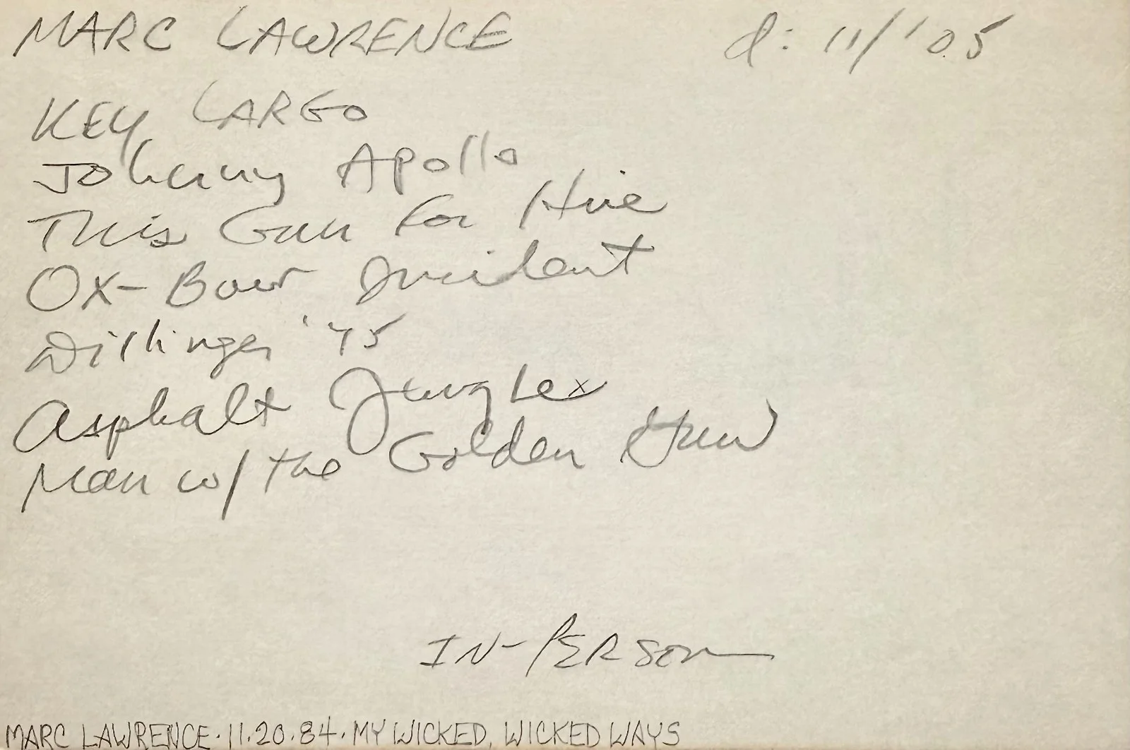 Marc Lawrence — MARC LAWRENCE Signed Autographed 4x6 INDEX CARD The Asphalt Jungle KONG ISLAND, изображение 4