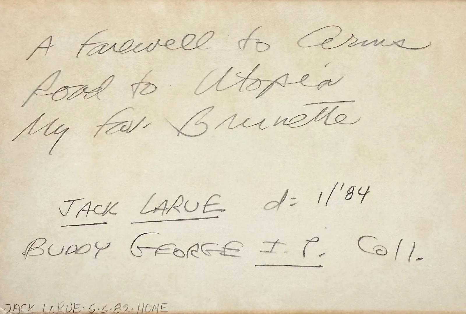 Jack La Rue — JACK LA RUE Signed Autographed 4x6 INDEX CARD The Story of Temple Drake VIRTUE, изображение 2