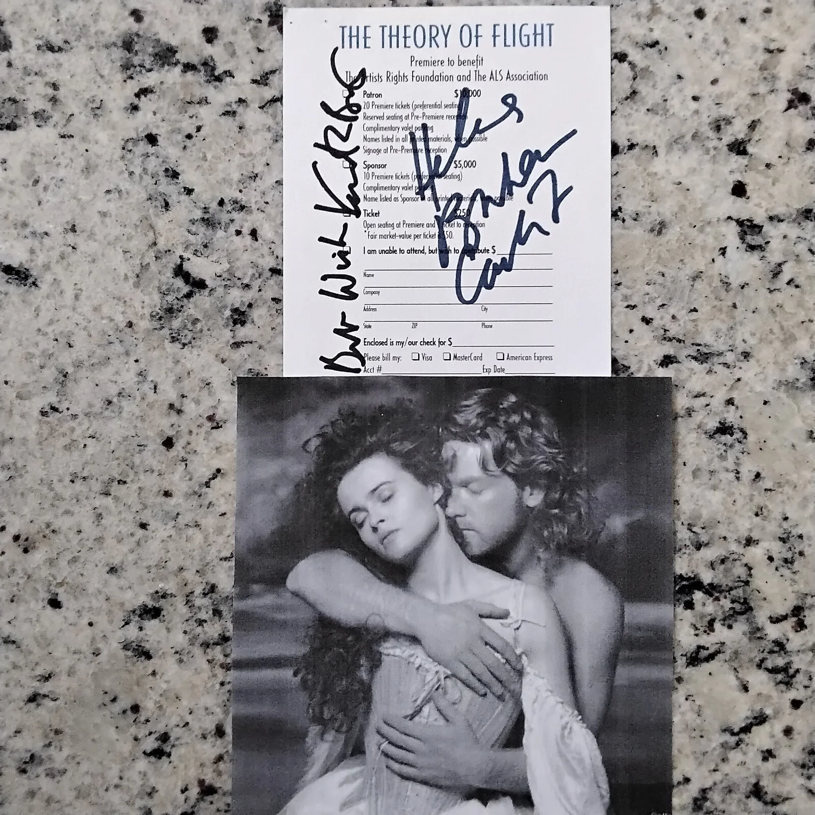 Kenneth Branagh & Helena Bonham Carter SIGNED Card The Theory of Flight Drama, изображение 2