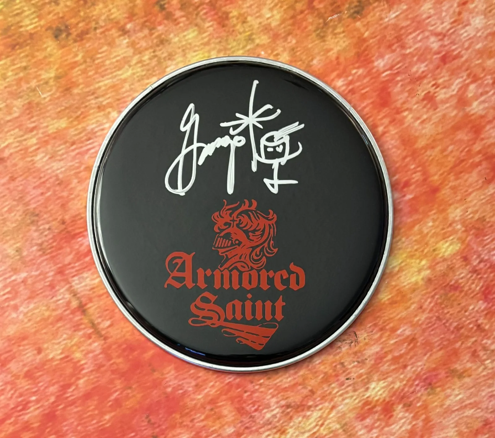 GFA Armored Saint Drummer * GONZO SANDOVAL * Signed 10" Drumhead PROOF COA, image 2