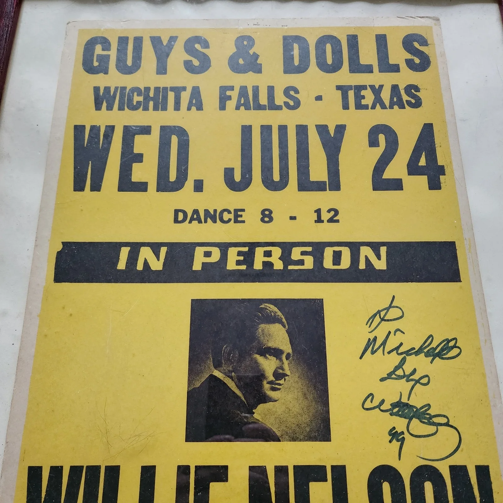Vintage Willie Nelson Concert Poster Wichita Falls TX c1963 Signed 1999 Texas, изображение 2