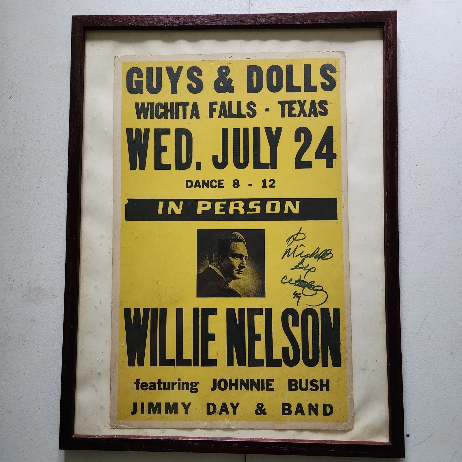 Vintage Willie Nelson Concert Poster Wichita Falls TX c1963 Signed 1999 Texas, изображение 3