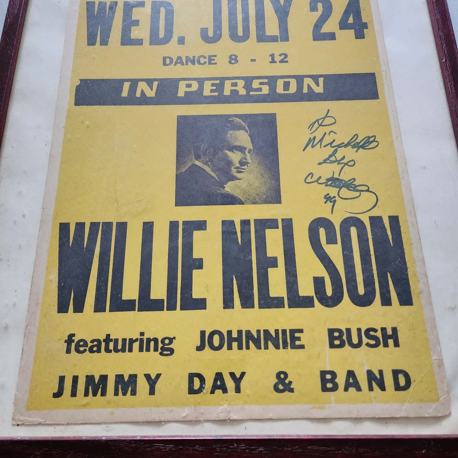 Vintage Willie Nelson Concert Poster Wichita Falls TX c1963 Signed 1999 Texas, изображение 4