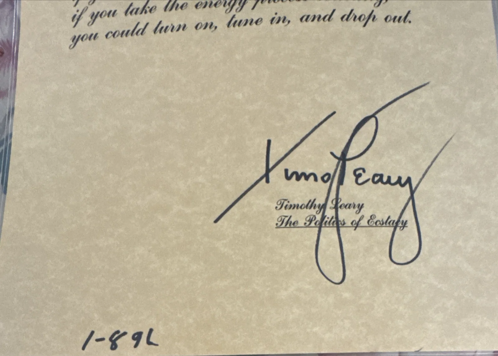TIMOTHY LEARY SIGNED TURN ON TUNE IN DROP OUT QUOTE UNCONDITIONALLY GUARANTEED, изображение 2