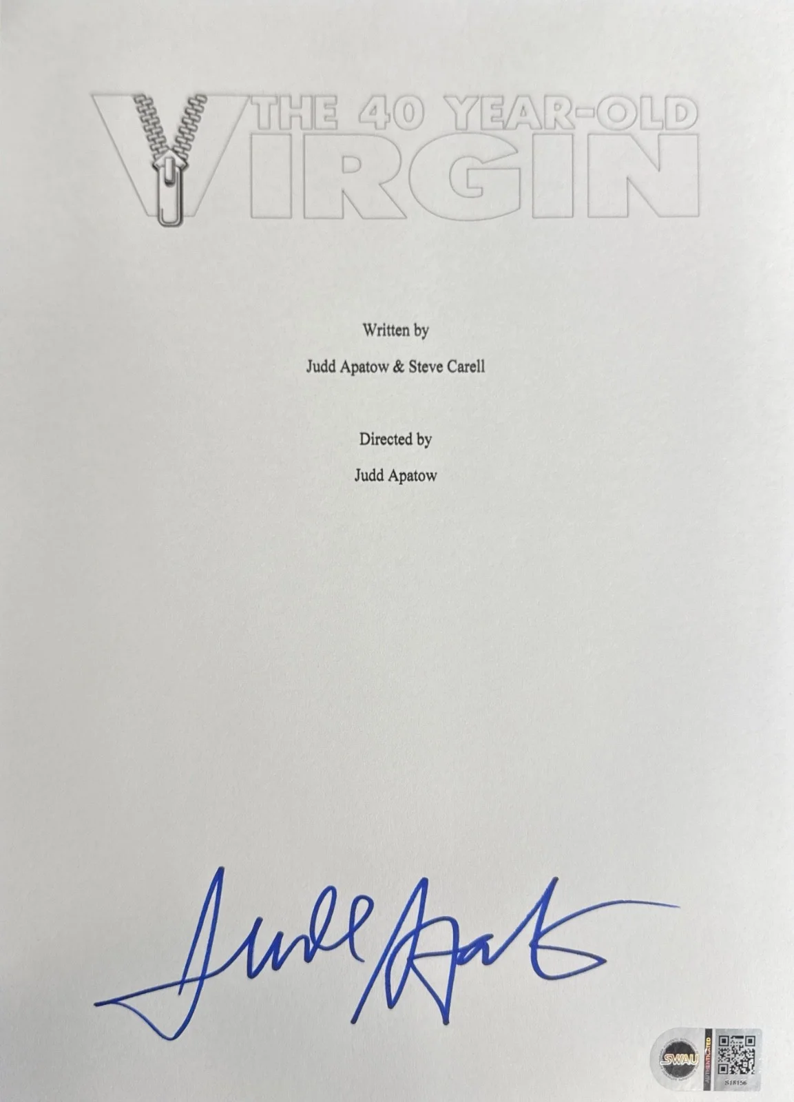 Judd Apatow — Judd Apatow Signed 8x10 The 40 Year Old Virgin Script Cover Only SWAU S18156