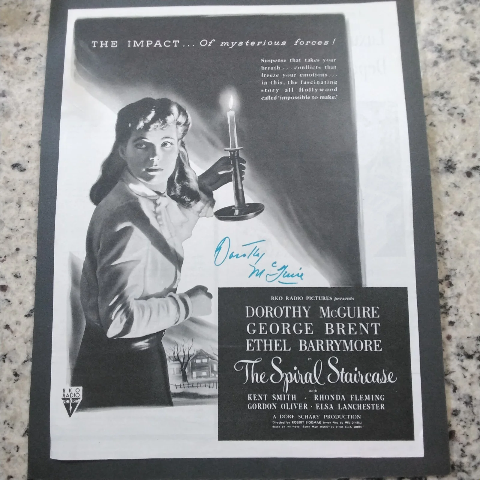 Dorothy McGuire SIGNED 1946 Movie Ad The Spiral Staircase George Brent Barrymore, изображение 2