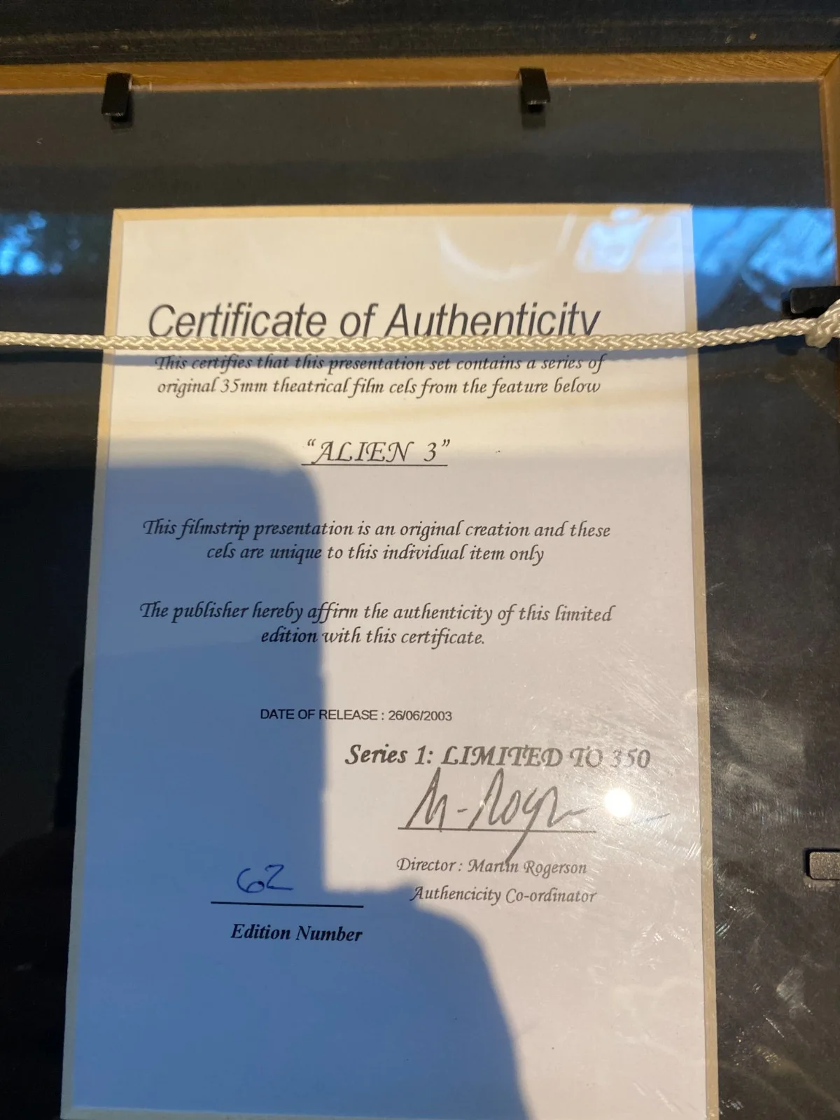 Alien 3 Film Cell Authentic Certificate Sigourney Weaver, image 4