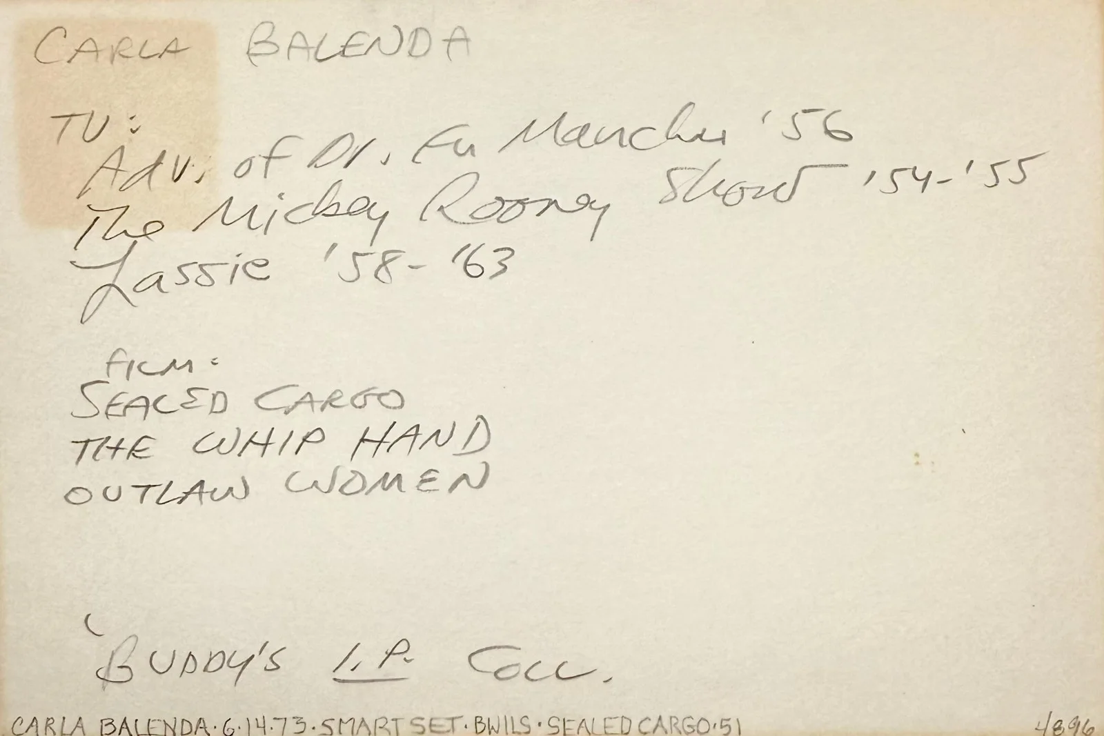 Carla Balenda — CARLA BALENDA Signed Autograph 4x6 INDEX CARD Sealed Cargo Outlaw Woman LASSIE, изображение 4