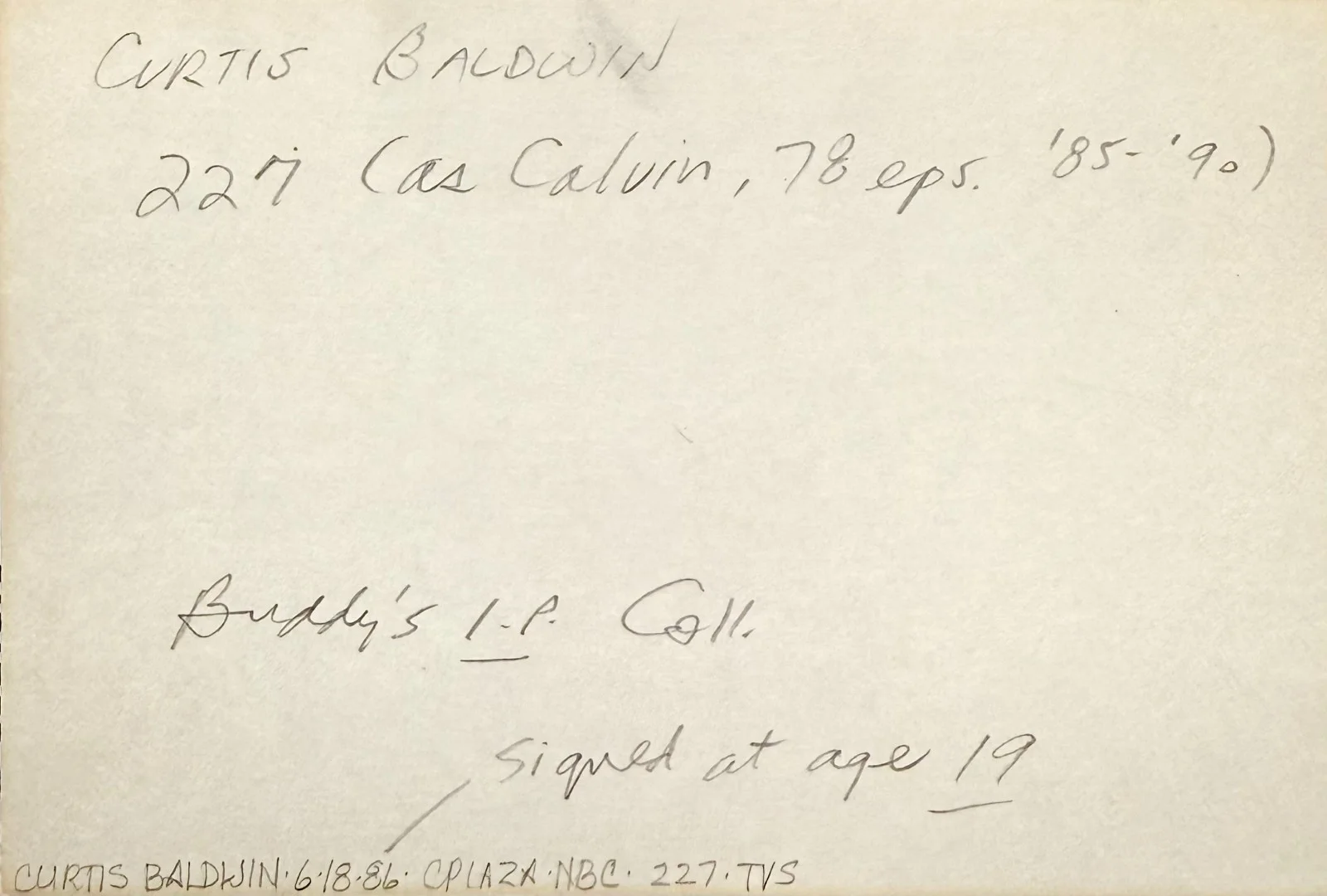 Curtis Baldwin — CURTIS BALDWIN Signed Autographed 4"x 6" INDEX CARD Calvin Dobbs 227 ACTOR, изображение 2