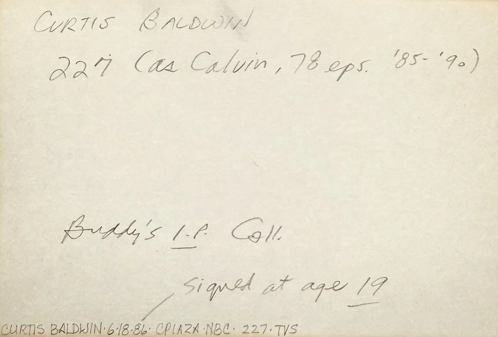 Curtis Baldwin — CURTIS BALDWIN Signed Autographed 4"x 6" INDEX CARD Calvin Dobbs 227 ACTOR, изображение 4
