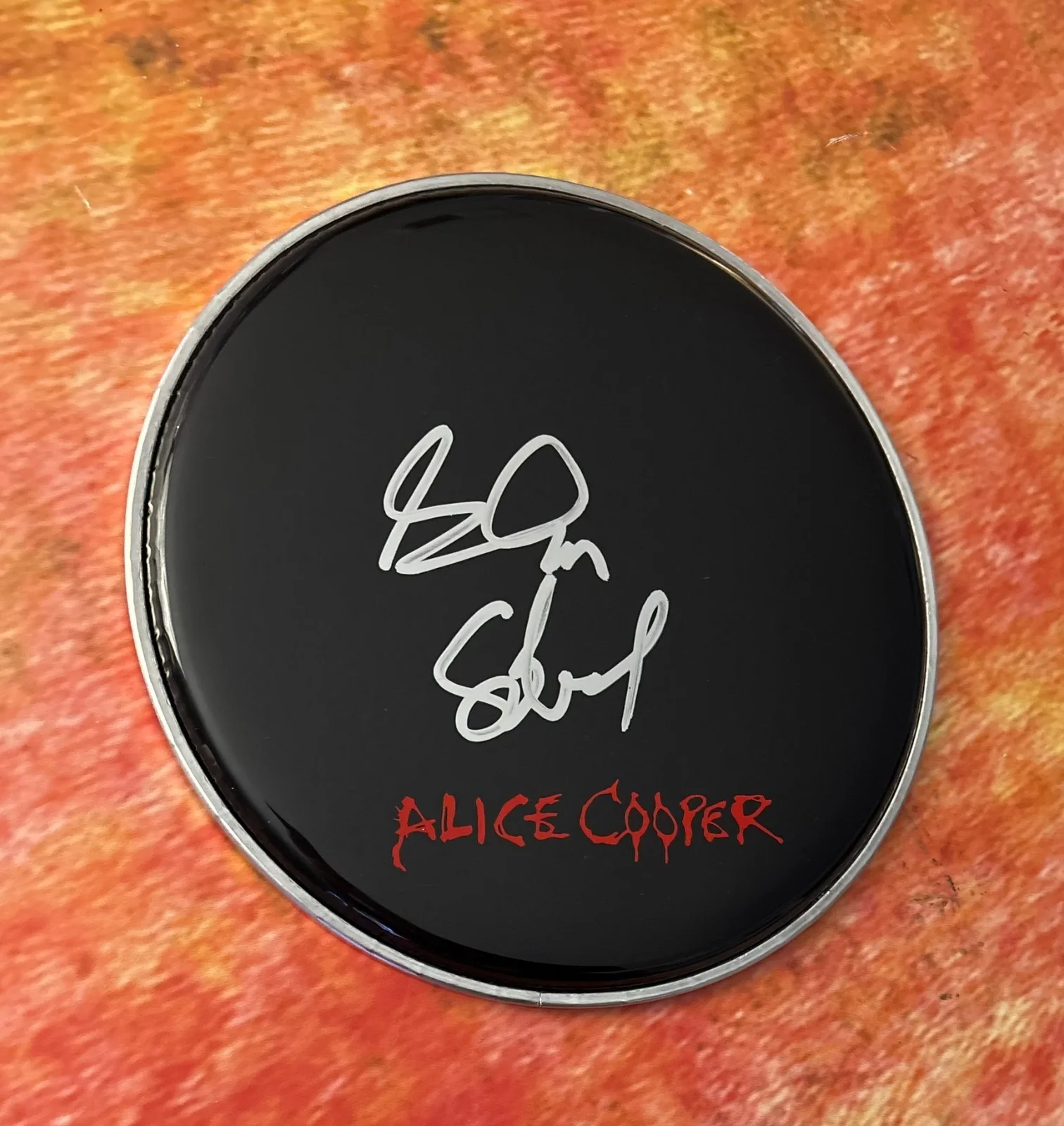 GFA Alice Cooper Band Drummer * GLEN SOBEL * Signed 10" Drumhead PROOF COA, image 4