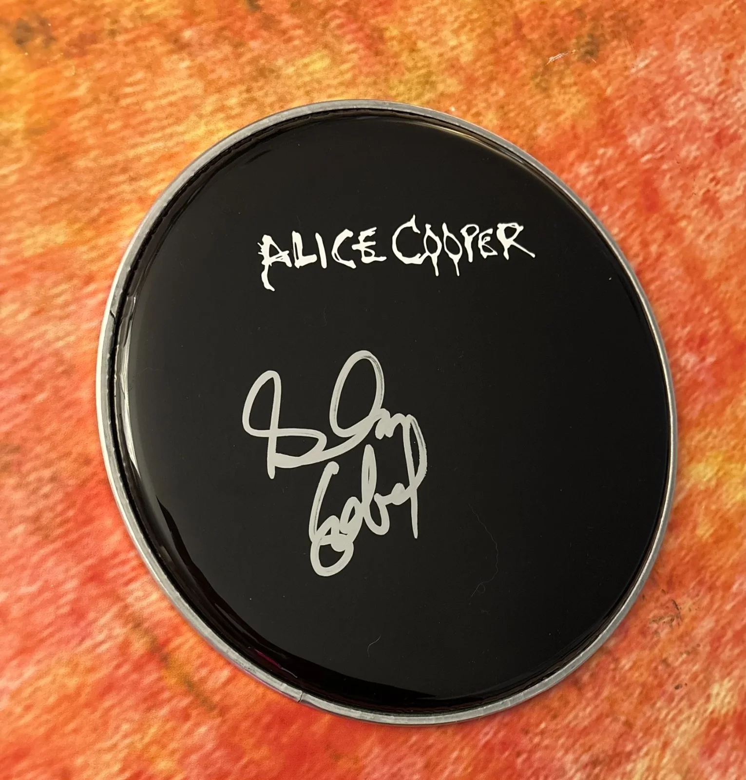 GFA Alice Cooper Band Drummer * GLEN SOBEL * Signed 10" Drumhead PROOF COA, image 4