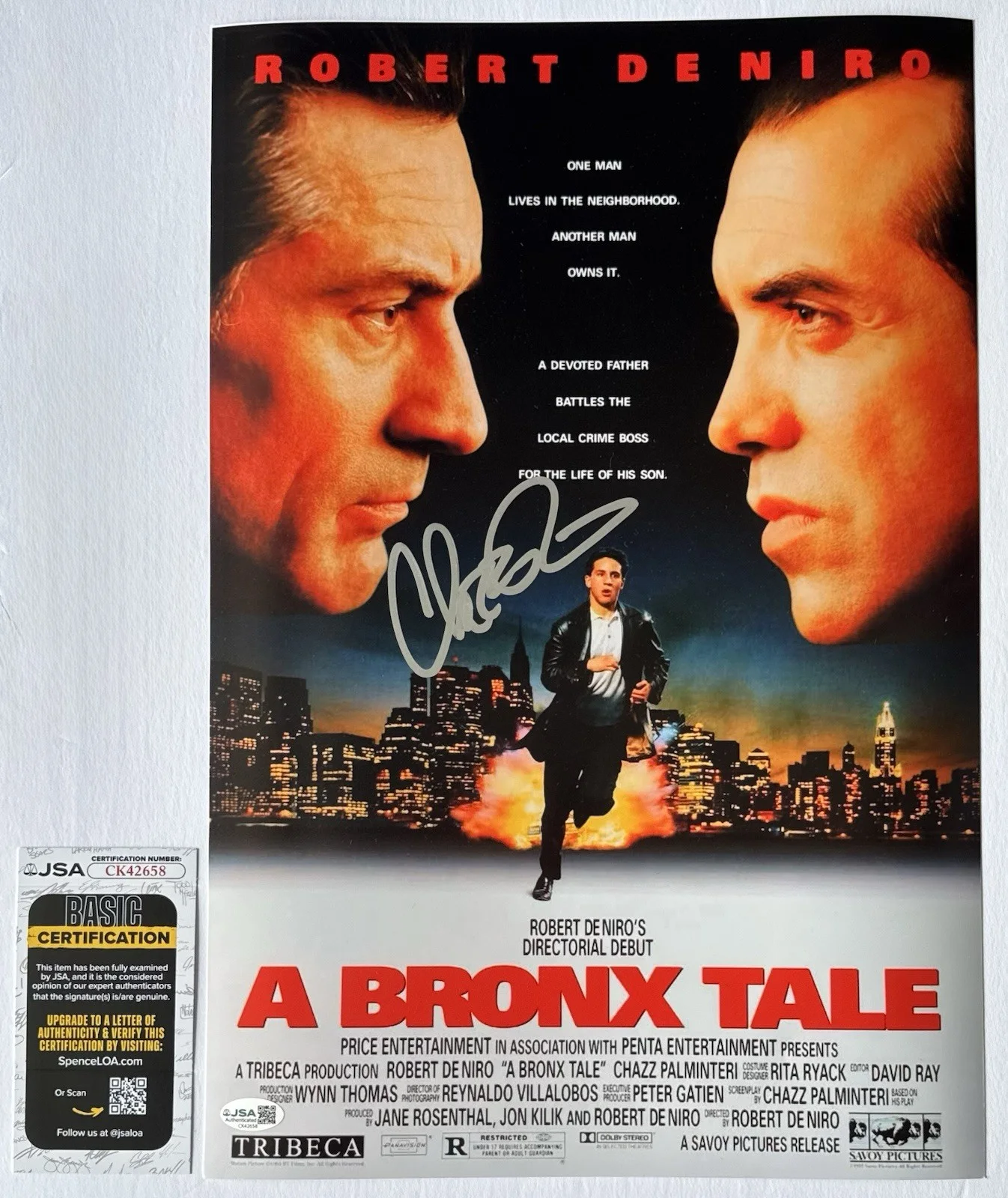 CHAZ PALMINTERI — CHAZ PALMINTERI SIGNED AUTOGRAPH A BRONX TALE 12X18 MOVIE POSTER PHOTO +JSA COA., изображение 2
