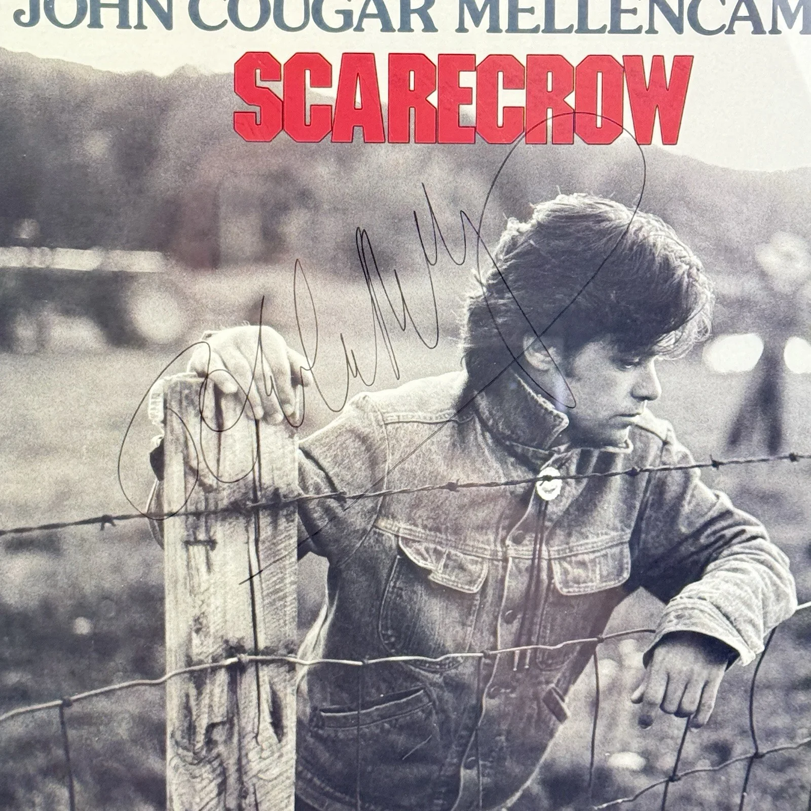 JOHN COUGAR MELLENCAMP Autograph Signed "Scarecrow" RECORD ALBUM COVER Framed, image 2