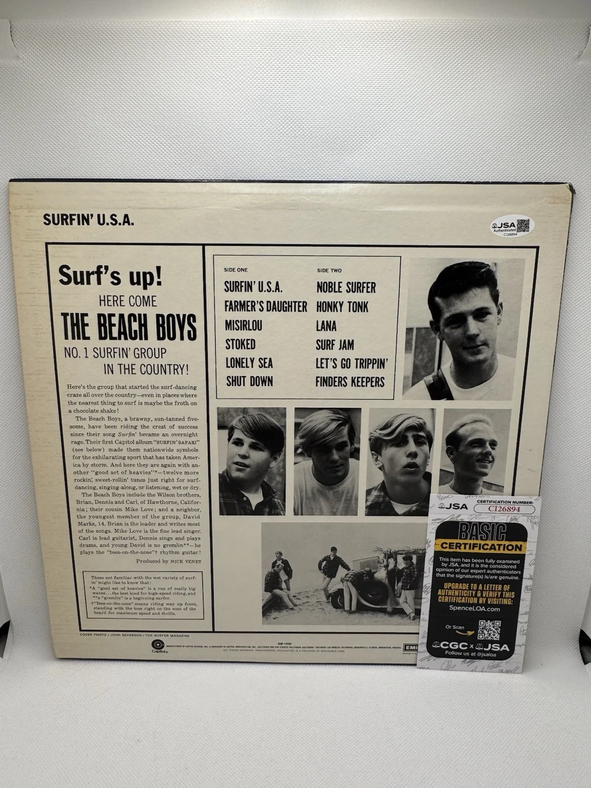 MIKE LOVE SIGNED VINYL SURFIN' USA BEACH BOYS AUTOGRAPH JSA COA RECORD ALBUM LP, изображение 2
