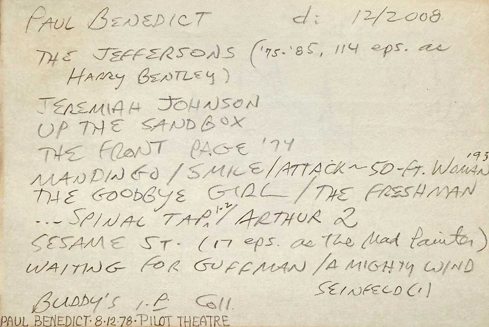 Paul Benedict — PAUL BENEDICT Signed Autographed 4x6 INDEX CARD Attack of the 50 Ft. Woman SMILE, изображение 4