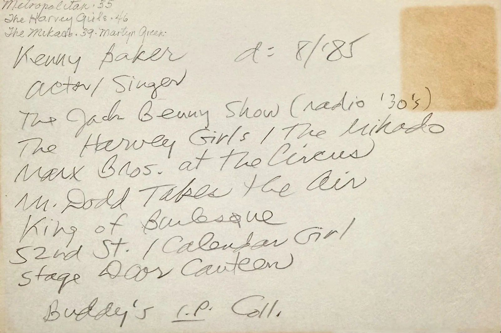 Kenny Baker — KENNY BAKER Signed Autographed 4x6 INDEX CARD Singer Actor The Jack Benny Show, изображение 4