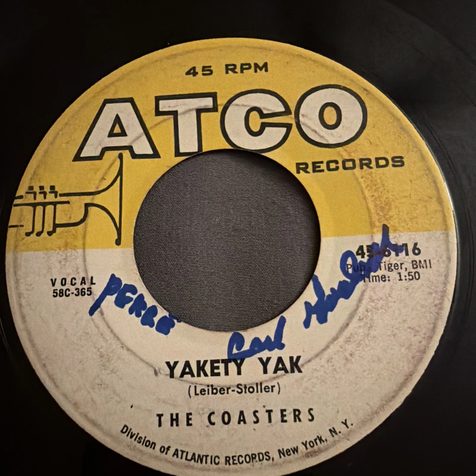 Coasters Signed 45 Yakety Yak Carl Gardner ATCO Autograph, image 2