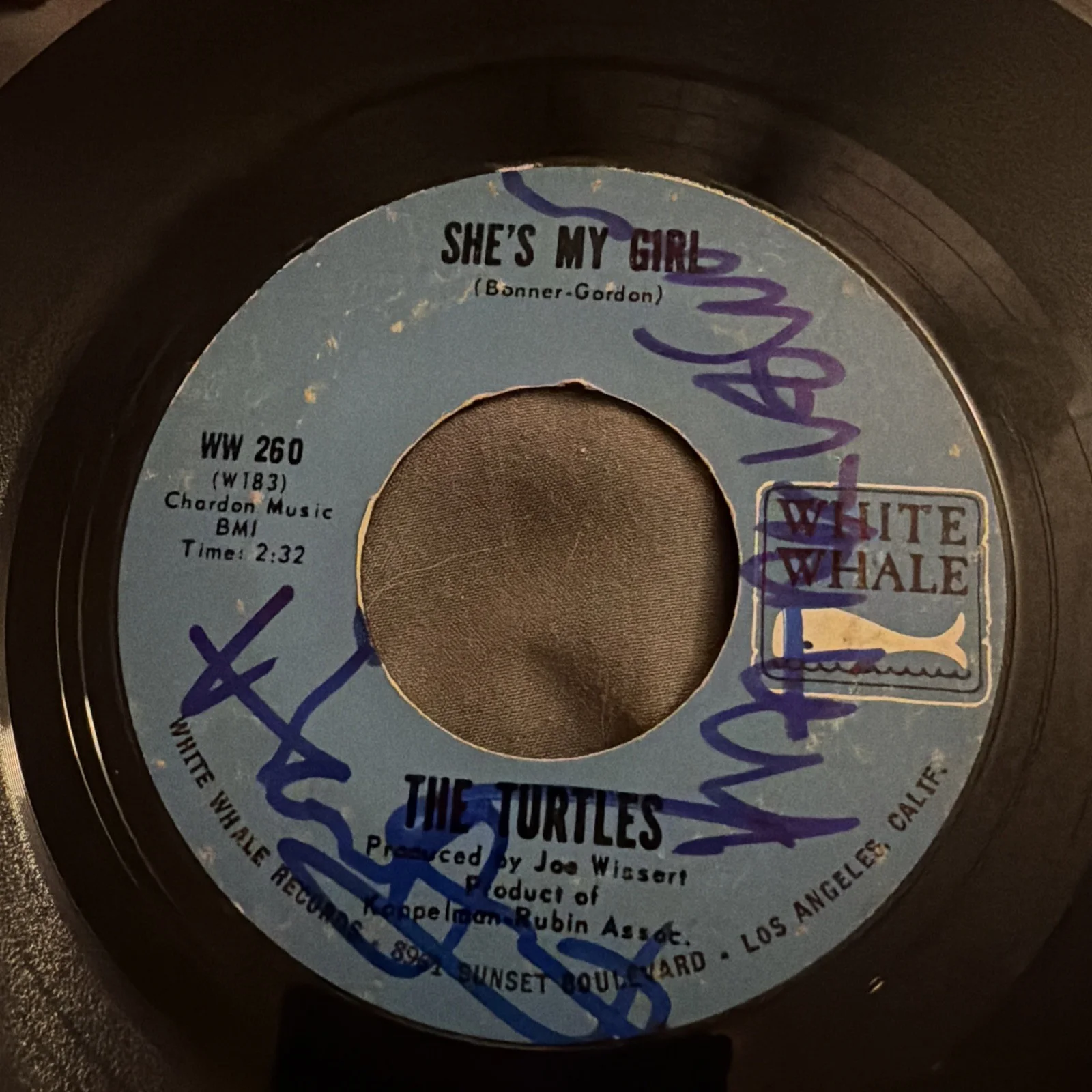 The Turtles Signed 45 Record She’s My Girl Mark Volman Howard Kaylan Auto, изображение 2