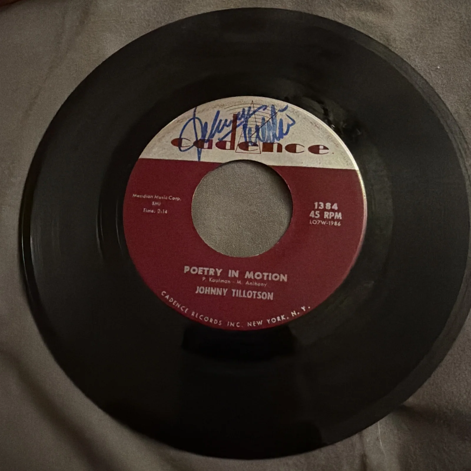 Johnny Tillotson Signed 45 Poetry In Motion Cadence Records Auto, image 3
