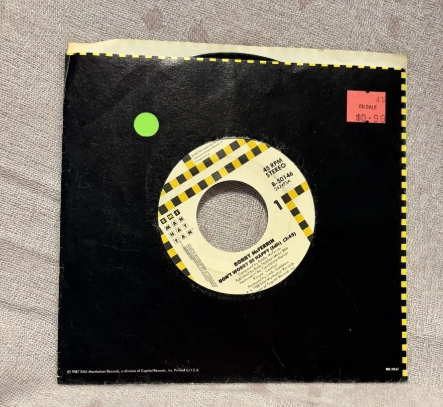 Bobby McFerrin Signed 7” “Don’t Worry Be Happy” Vinyl Record Autographed, image 2