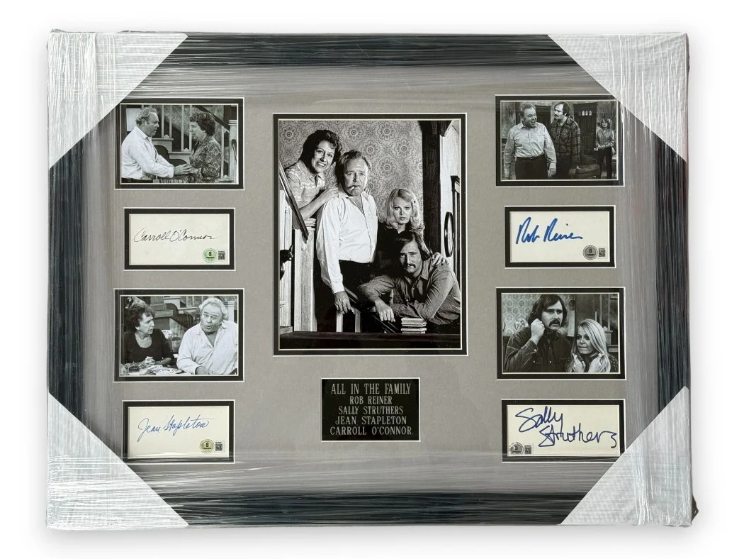 Rob Reiner, Sally Struthers, Jean Stapleton — All In The Family Signed Cuts Rob Reiner Carroll O'Connor +2 Custom Framed BAS