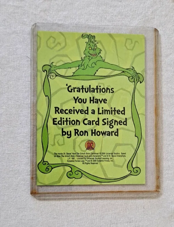 Ron Howard Signed Numbered Director Dr. Seuss Grinch Card Jim Carrey Crew Gift, изображение 5