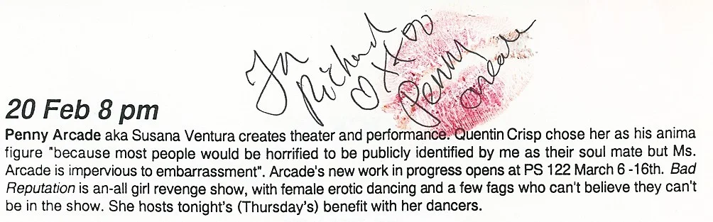 Penny Arcade — Rare -PENNY ARCADE- Signed/Autograph/Auto BROADWAY Theater Program w/KISS!, image 2