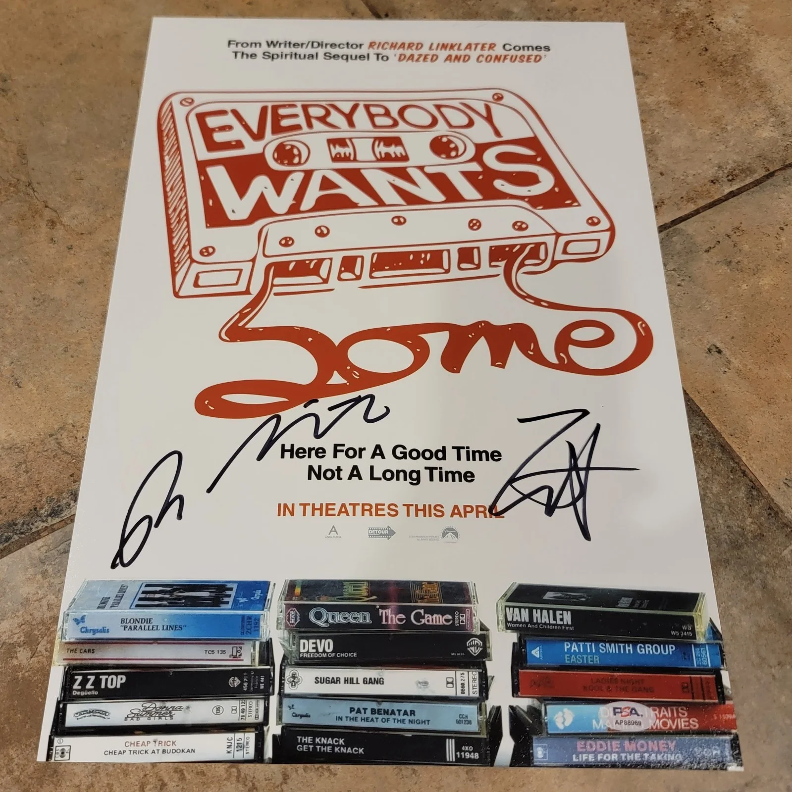 Richard Linklater, Zoey Deutch — Richard Linklater Zoey Deutch signed 12x18 photo PSA Everybody Wants Some cast