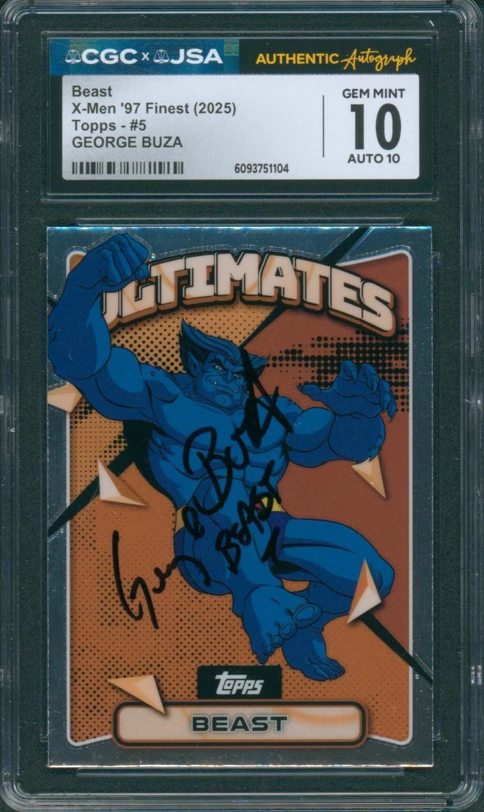 George Buza — George Buza Signed Card X-Men '97 Finest Topps Beast Gem Mint 10 CGC x JSA SLAB