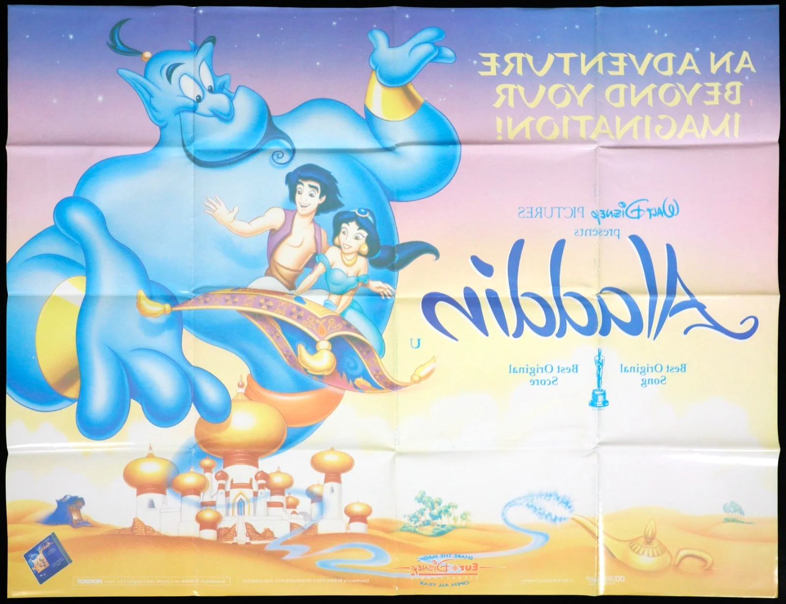 Aladdin ORIGINAL Quad Film Cinema Poster DISNEY Robin Williams 1992, изображение 2