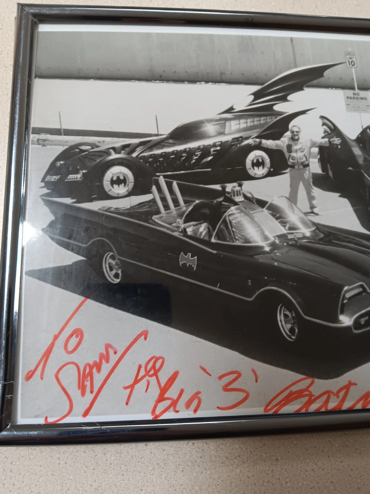 George Barris — George Barris Signed Autographed Black/White 8x10 Photo All 3 Batmobiles Framed, image 2