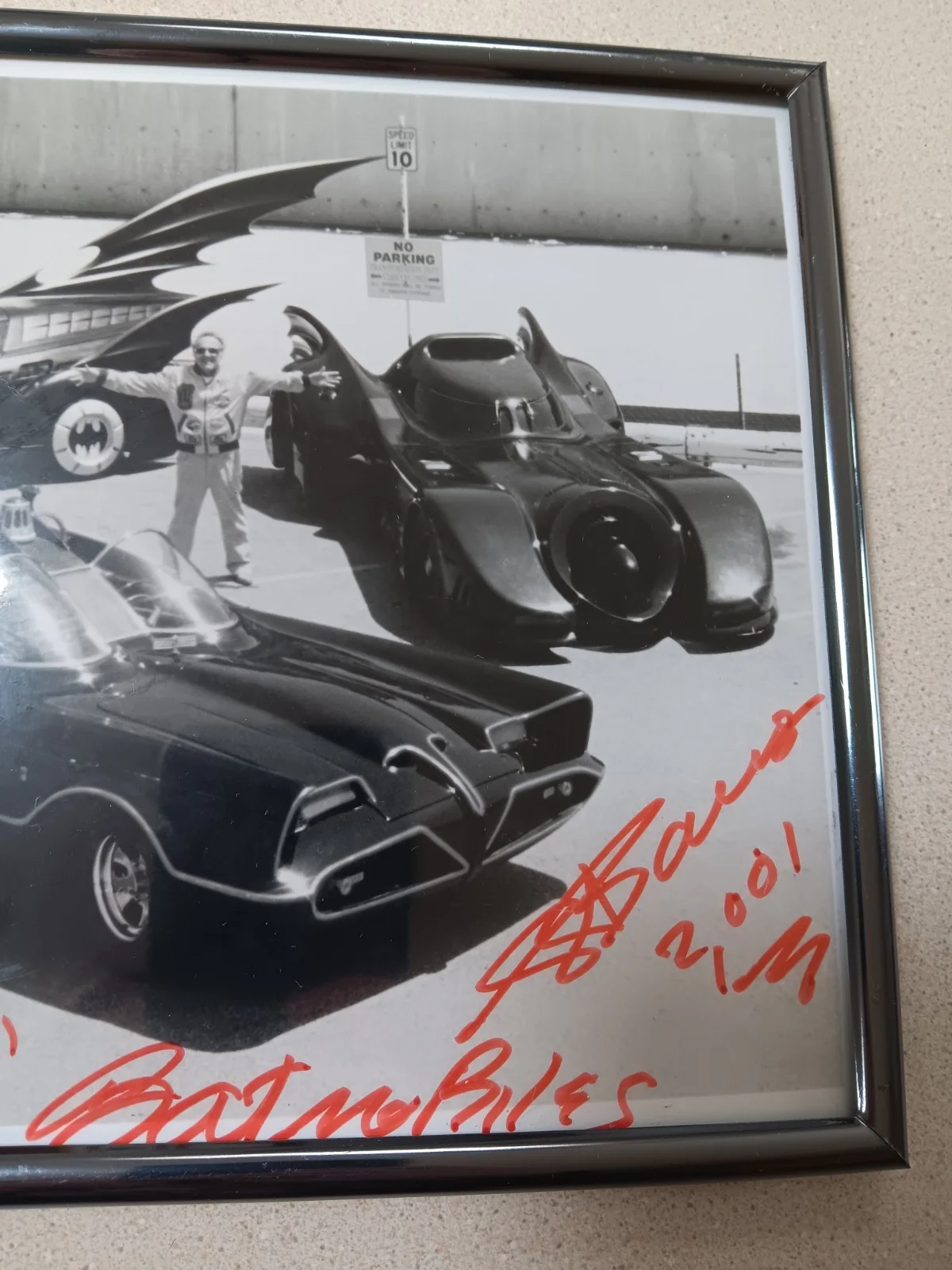 George Barris — George Barris Signed Autographed Black/White 8x10 Photo All 3 Batmobiles Framed, image 3