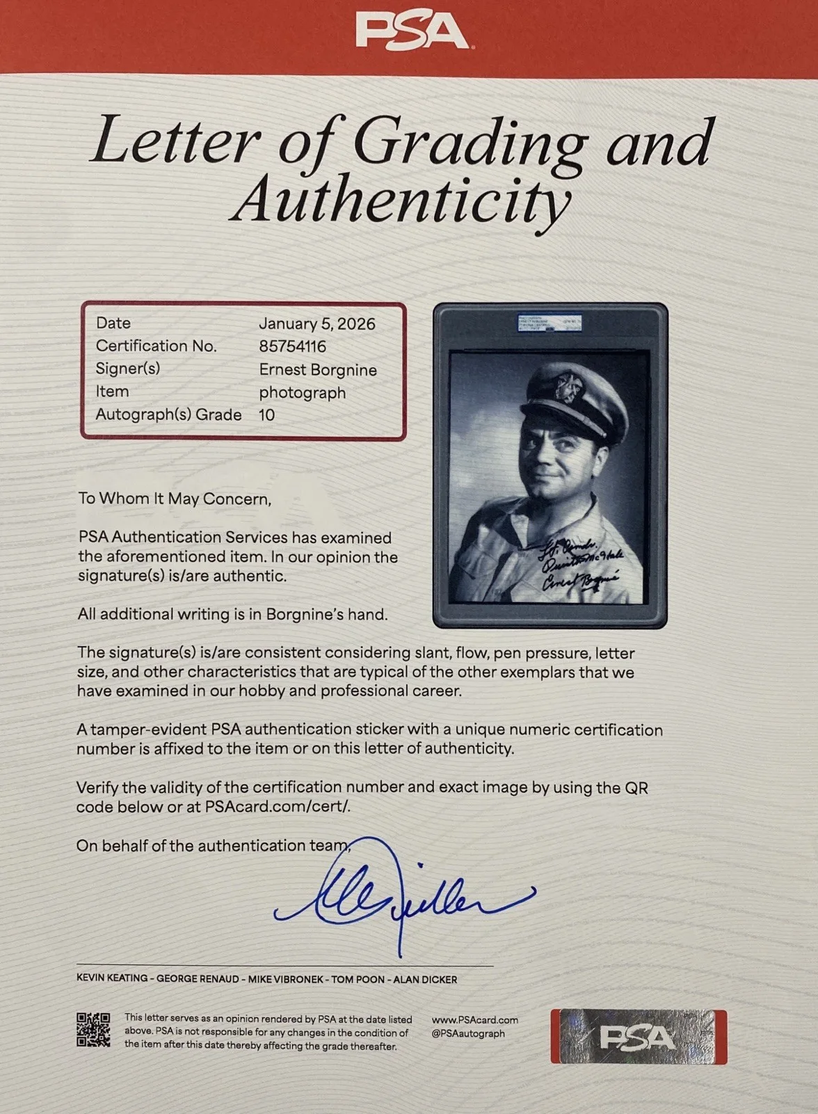Ernest Borgnine Signed 8x10 McHale’s Navy Photo - PSA, image 3