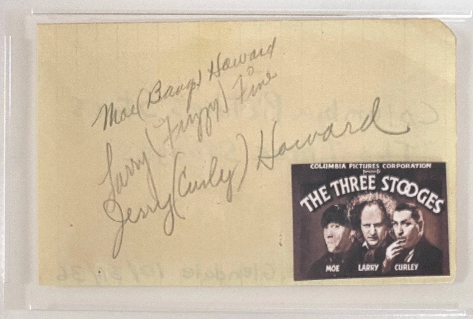 Three Stooges Signed Piece - Moe, Larry & Curly 1936 - PSA, image 2