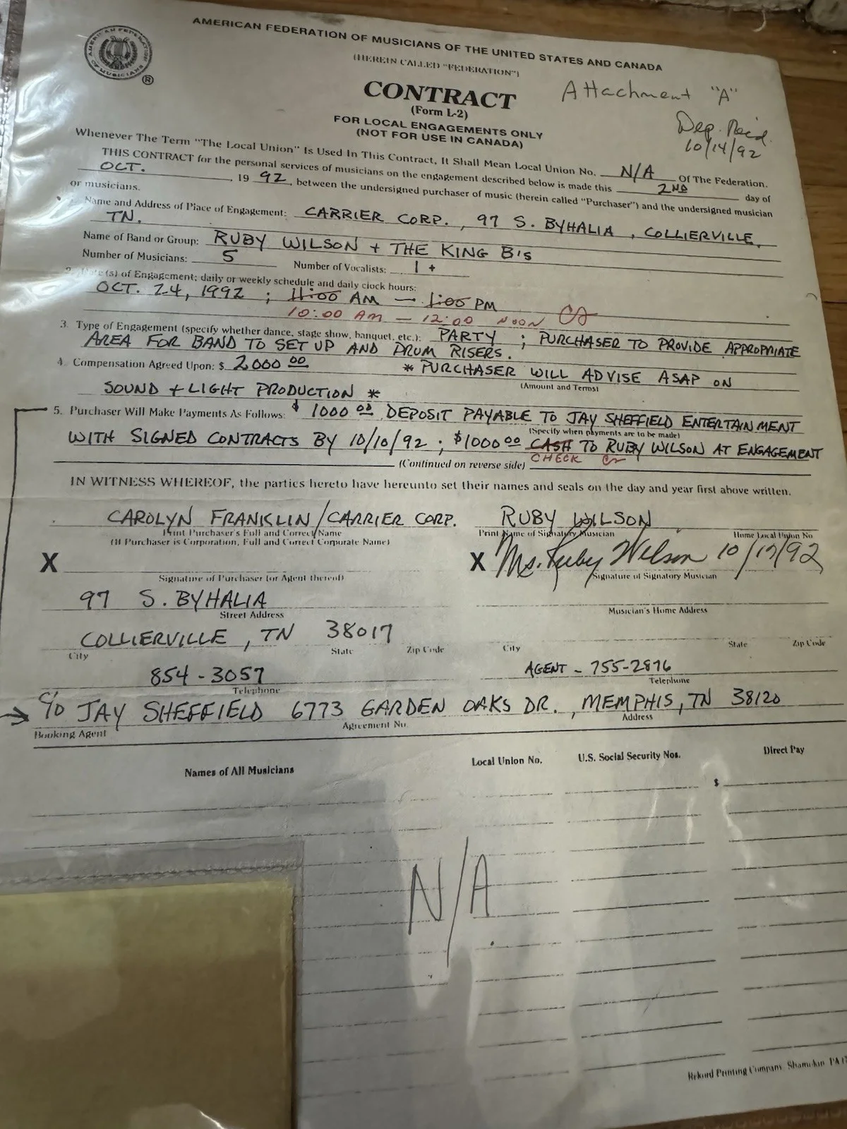 Ruby Wilson The Queen of Beale Street Memphis 2 Contracts & Handwritten Letter, image 2