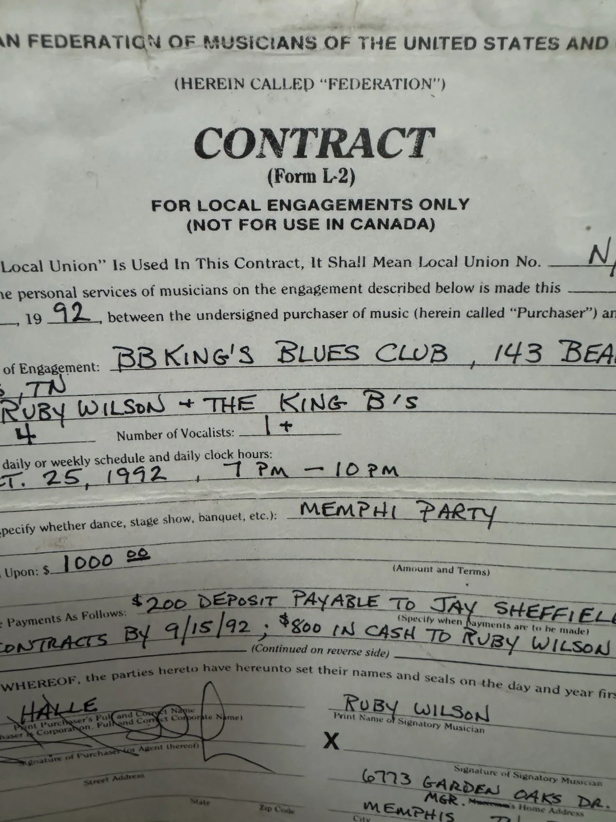 Ruby Wilson The Queen of Beale Street Memphis 2 Contracts & Handwritten Letter, image 5