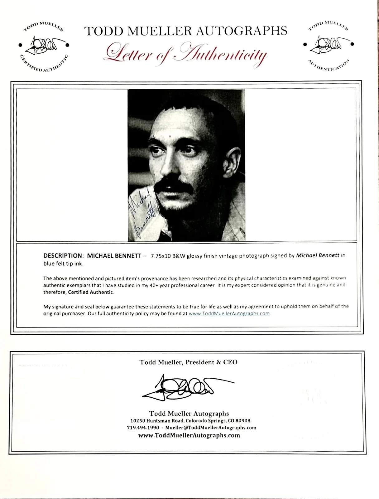 MICHAEL BENNETT—SIGNED PHOTO—TONYS+PULITZER—CHORUS LINE•2 SONDHEIM•DREAMGIRLS, изображение 3