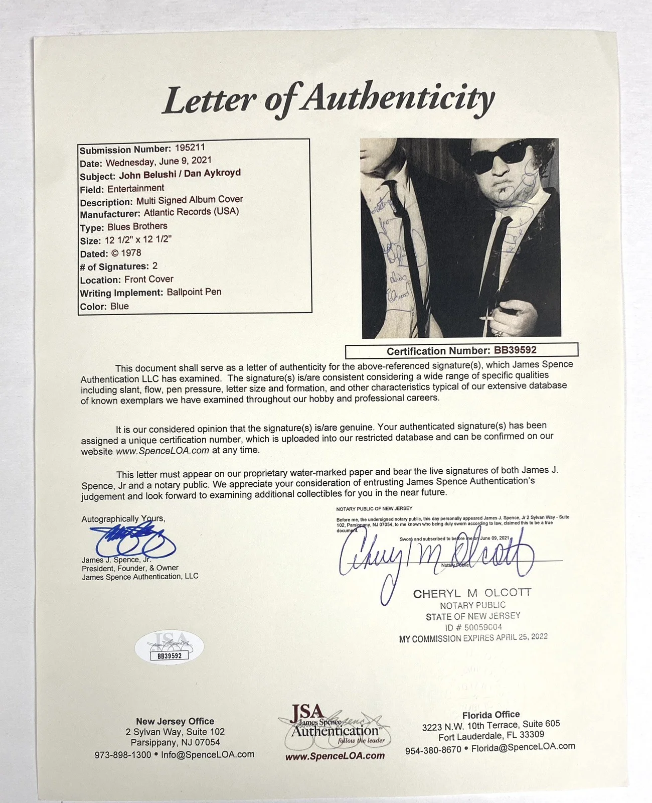 John Belushi & Dan Aykroyd Signed Blues Brothers LP Promo Copy – JSA & PSA 9!, image 5