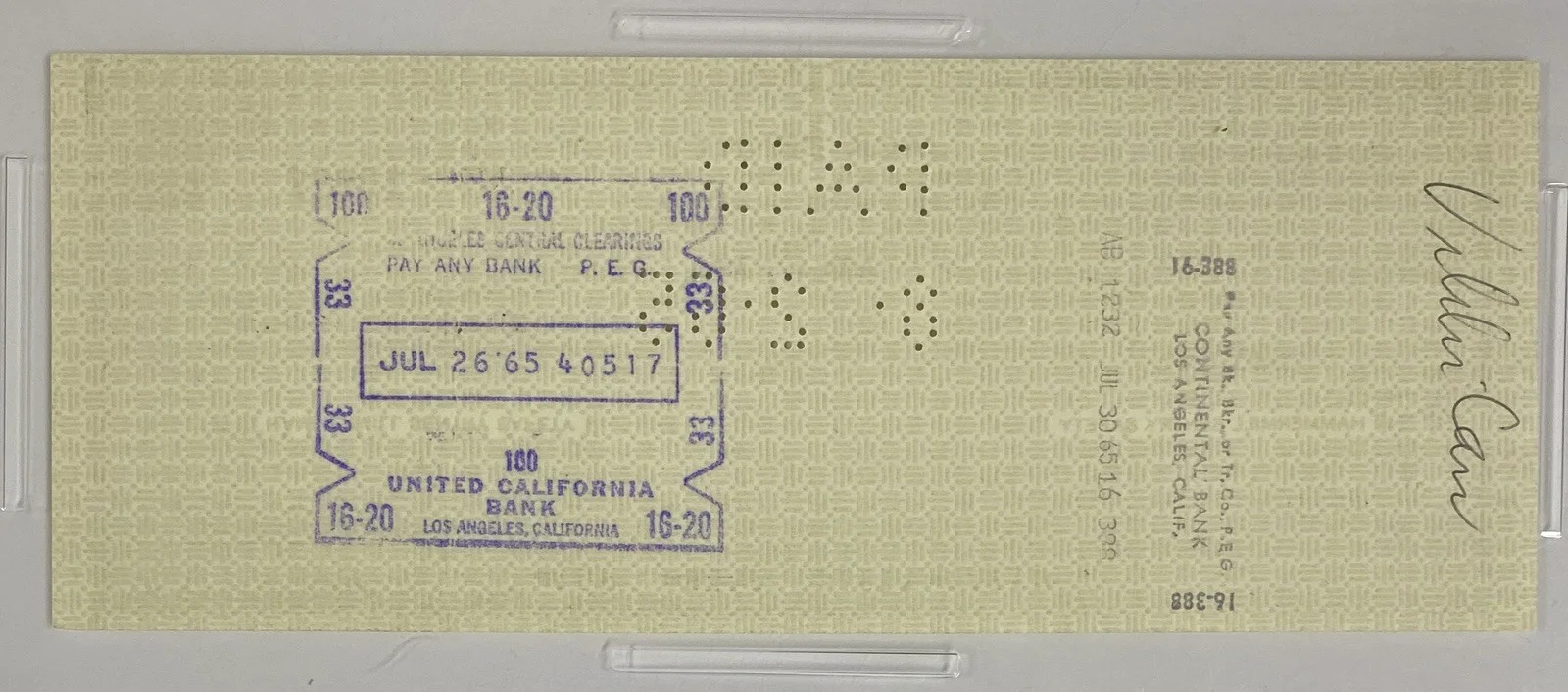 Jack Benny — Jack Benny Signed 1965 Check to Vikki Carr – PSA Gem Mint 10, image 5