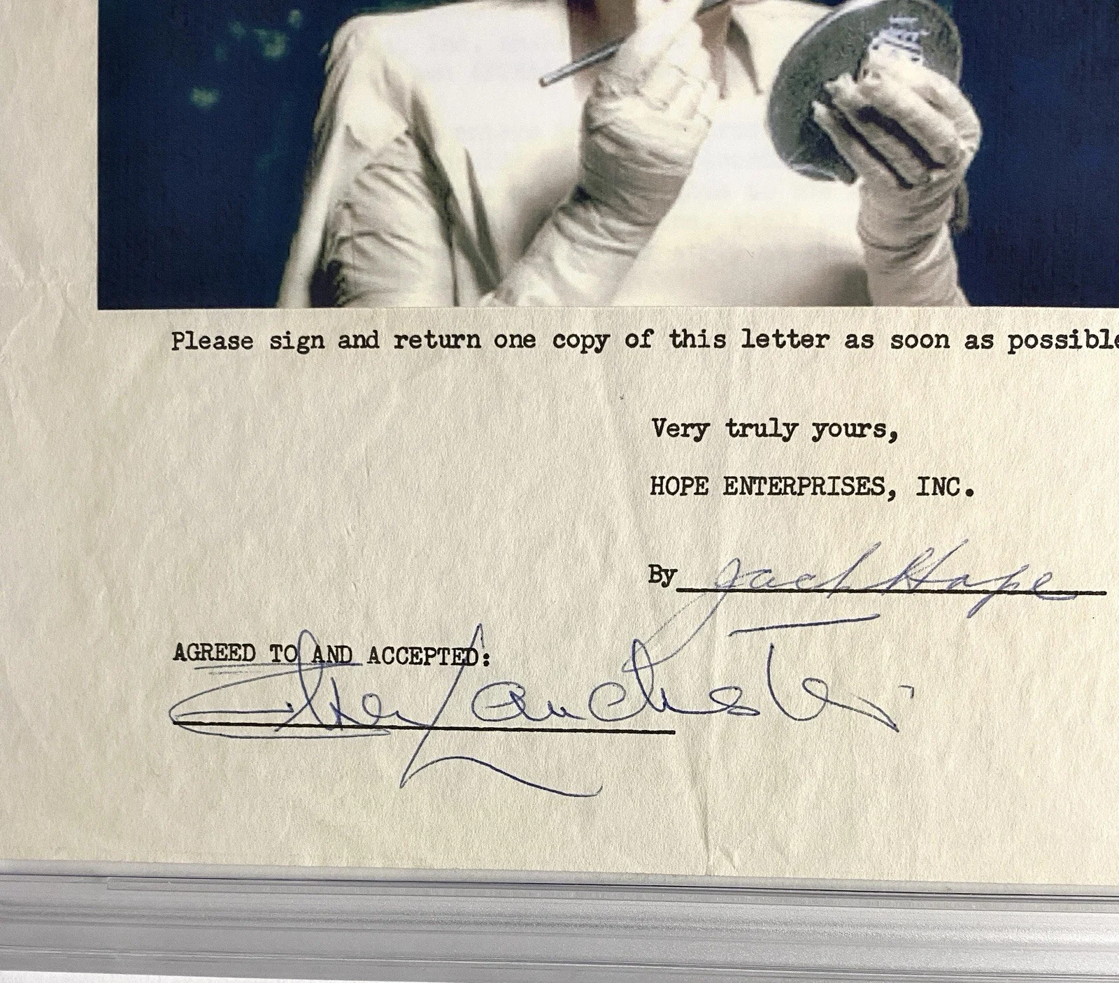 Elsa Lanchester Signed 1958 Hope Enterprises Document – PSA, image 2