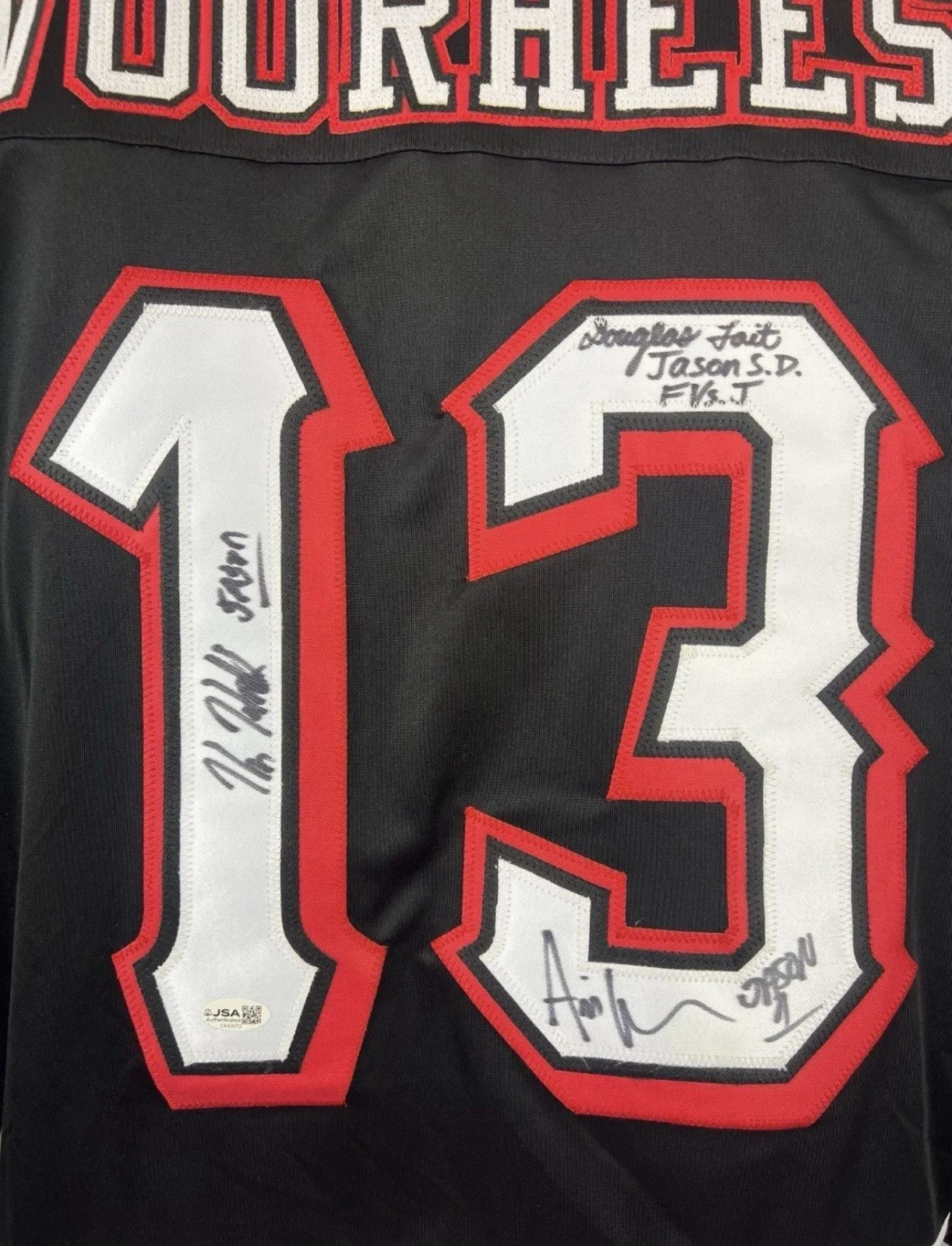 Douglas Tait, Kane Hodder, Ari Lehman — Hodder Tait Lehman autographed signed inscribed Jason Friday the 13th Jersey JSA, image 2