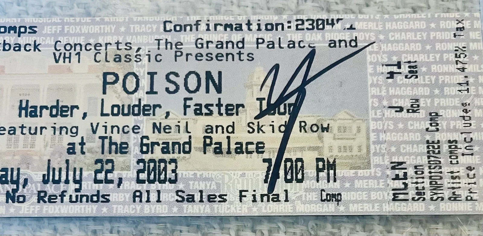 Vince Neil Motley Crue Signed Ticket 2003 Gem Autograph PSA/DNA Nice, изображение 2