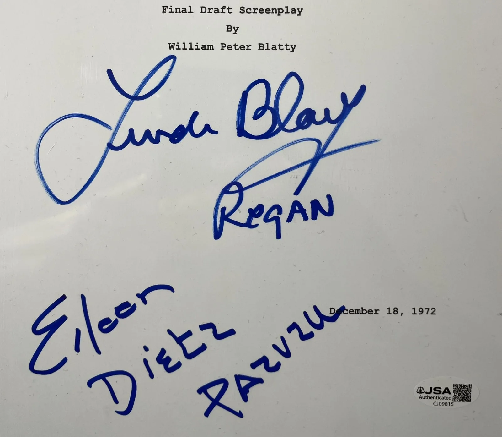 Linda Blair — Linda Blair & Eileen Dietz Signed The Exorcist Complete Movie Script JSA COA, image 2