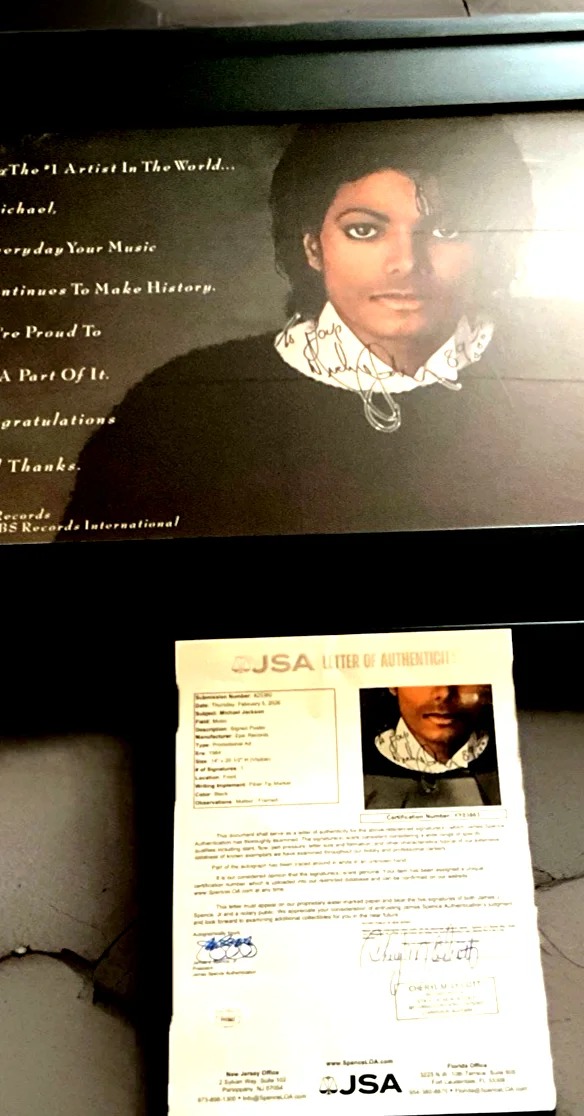 1989 Michael Jackson Autographed EPIC Records Poster JSA LOA inscribed 1-1, image 2