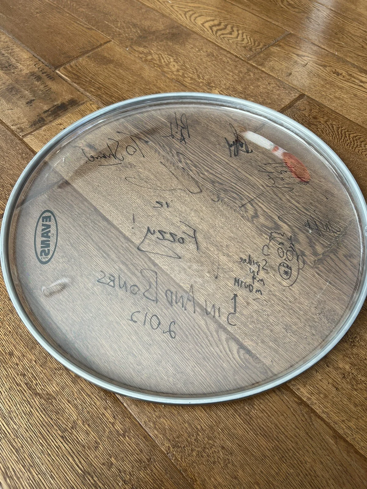 FOZZY SIGNED 16” EvansDRUMHEAD! COMPLETE BAND 6 AUTOGRAPHED! CHRIS JERICHO * WWF, image 2